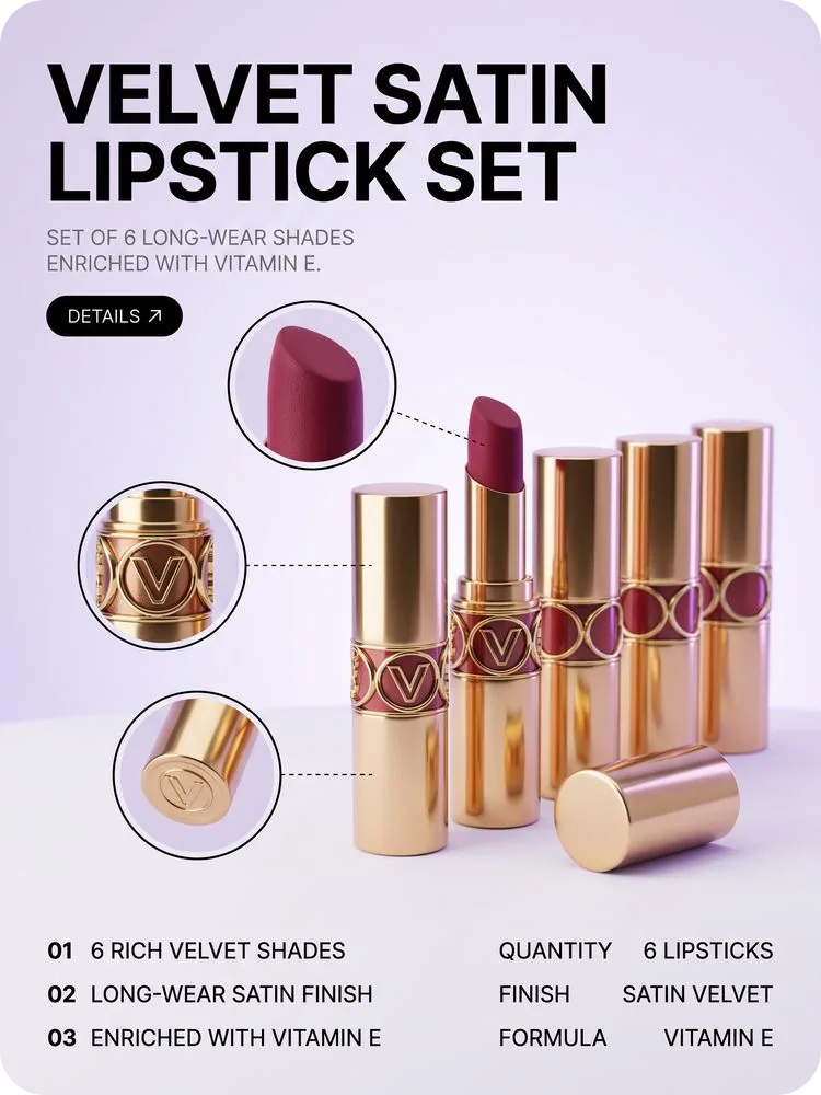 VELVET Satin Lipstick, 6 shades